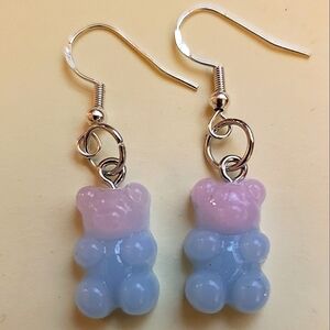 Handmade Pastel Pink and Blue Ombre Gummy Bear Earrings